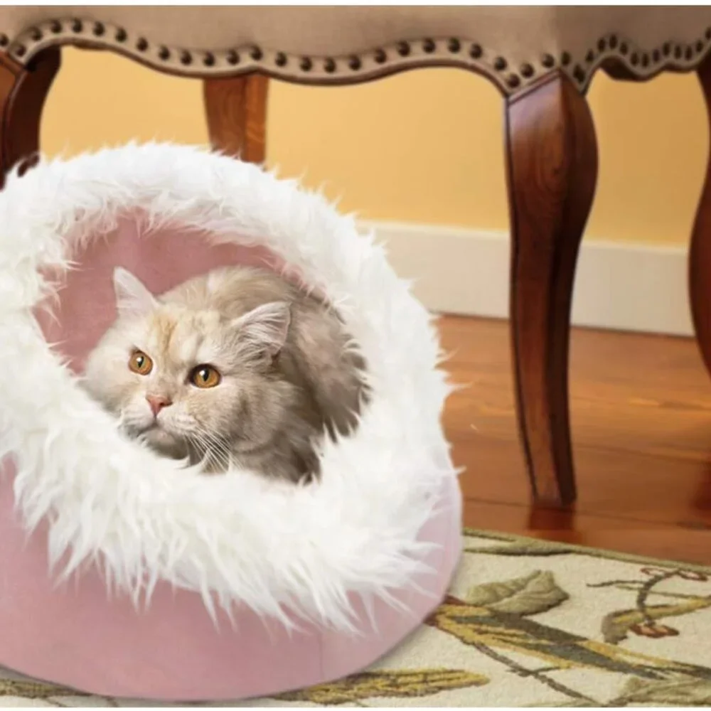 FurHaven Pet Cat Bed | Cat Cave Pet Bed, Blush Pink, 18-inch‎ Base